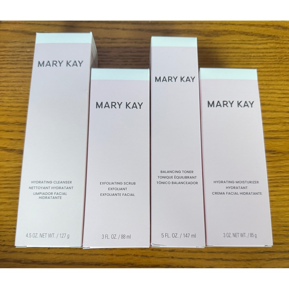 Mary Kay Skincare Set Cleanser Exfoliating Scrub Balancing Toner Moisturizer NIB